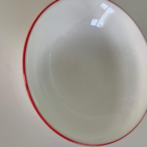 Red Rimmed Happy Serving Bowl