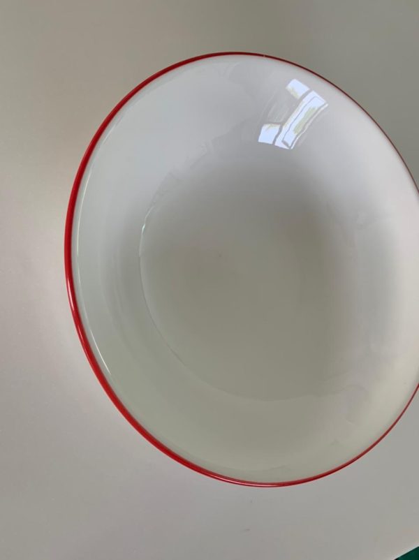 Red Rimmed Happy Serving Bowl